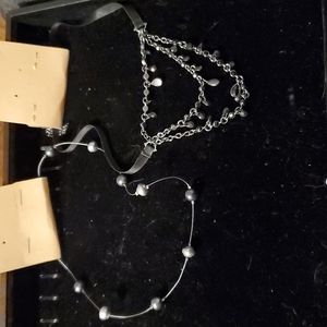 Black choker and floating pearl necklace set